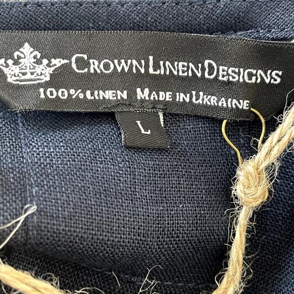CROWN LINEN DESIGNS NAVY BELLA BELL SLEEVE TUNIC SIZE L NWT - Picture 4 of 10